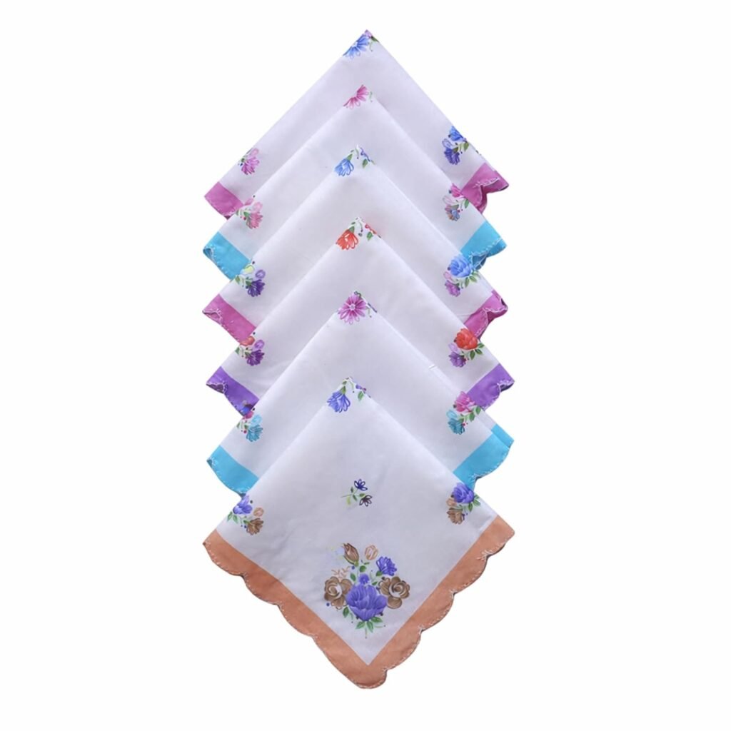 Handkerchief for Women | Soft Absorbent Ladies Cotton Hanky | Cute Girls Handkerchief for Daily Use | Reusable Pocket Rumal for Women & Girls | Pack of 6