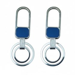 KEY CHAIN Heavy Duty Carabiner Keychain for Men & Women (Pack of 2) – Premium Zinc Alloy Metal Key Ring with 2 Rings & Blue Enamel Accent – Stylish Car, Bike & Home Key Holder - Silver Polished Finish