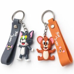Cute Cartoon Cat & Mouse Keychain Set (2 PCS) – 3D Soft Silicone Key Rings for Car Bike Keys, Bag Charm for Kids Girls Boys – Funny Cartoon Couple Keychains Gift