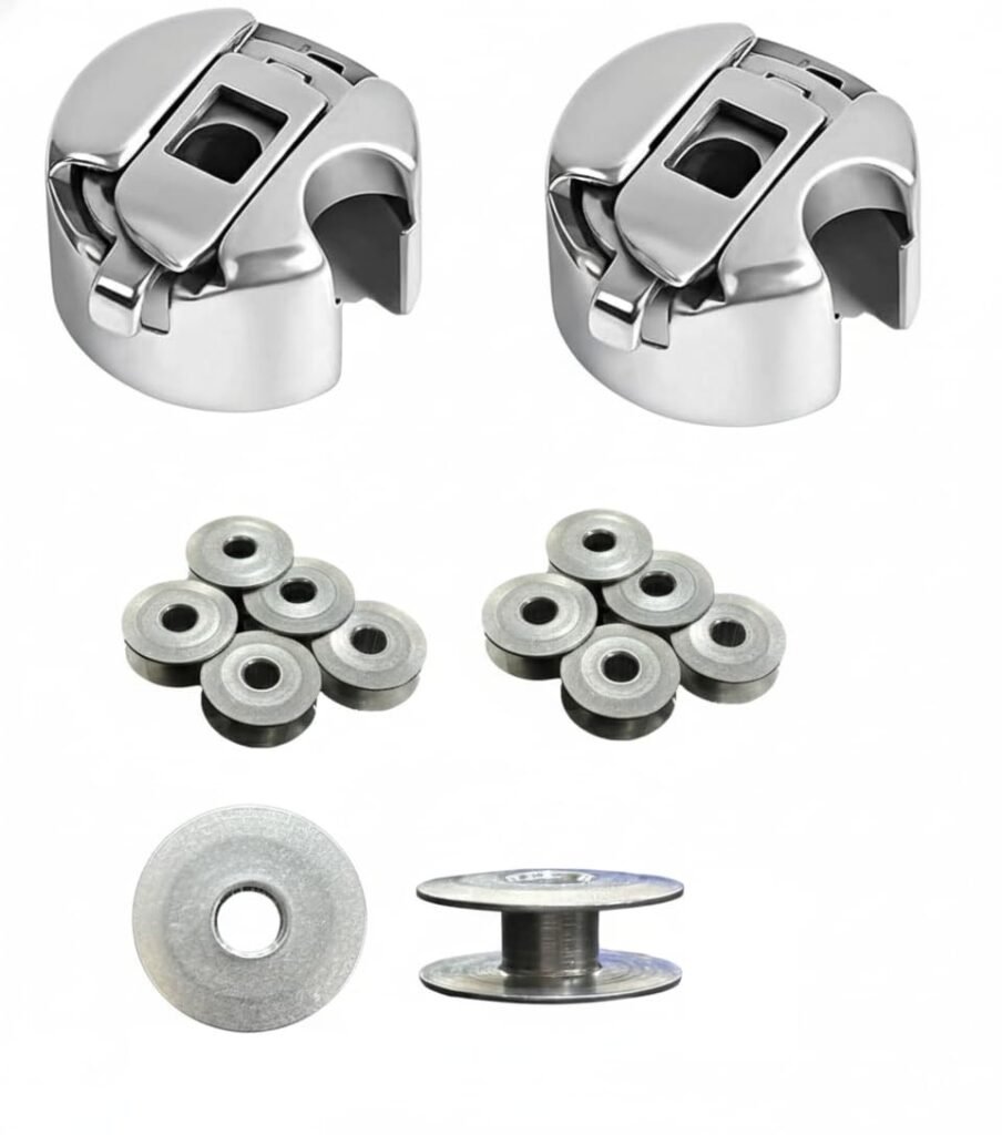 Industrial Sewing Machine Bobbin and Bobbin Case Set - Pack of 2 Steel Bobbin Cases and 12 Metal Bobbins - Universal Compatible with Industrial/Commercial Sewing Machines (Singer, Usha, Merit)